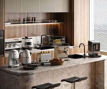Coffee Machine Modern Kitchen Appliances Bread Machine Microwave Oven Rice Cooker 3d model