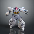 Gray Armored Robot Character With Red Head And Mechanical Weapon Arm
