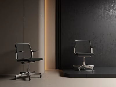 Modern Office Chair With Black Seat And Silver Metal Frame In Minimalist Interior 3d model