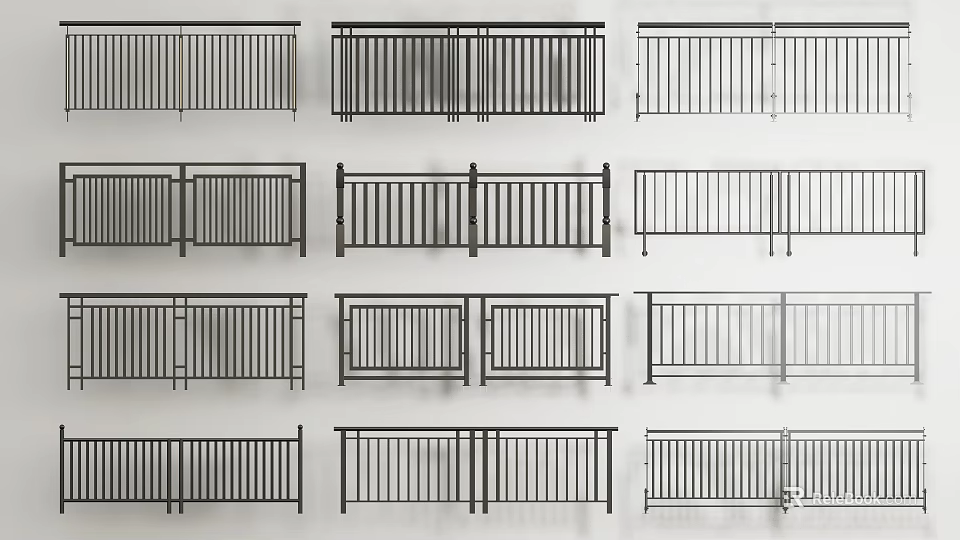 Variety of Fence Design Options With Different Panel Styles And Rail Structures 3d model 