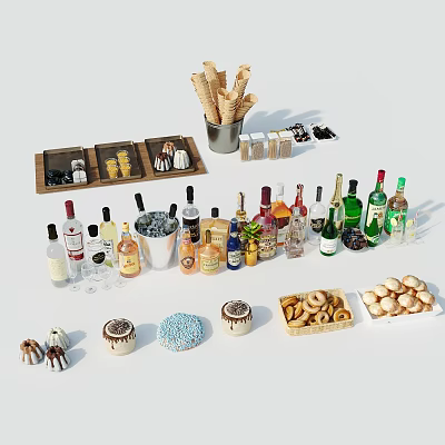 Food Gourmet Beverage Bread Pastry Dessert Snacks 3d model