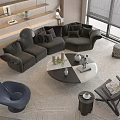 Modern Sofa Coffee Table Combination With Gray Upholstery Round Table And Floor Lamp On Rug
