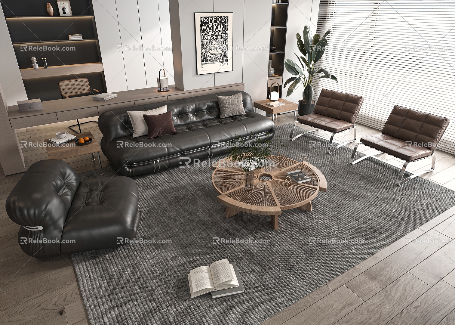 Minotti Sofa Coffee Table Combination Multi-person Sofa Coffee Table Leisure Chair Side Table Corner Table 3d model