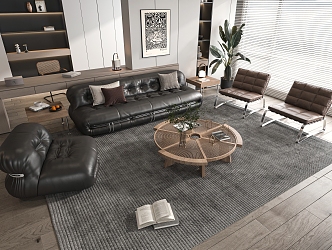 Minotti Sofa Coffee Table Combination Multi-person Sofa Coffee Table Leisure Chair Side Table Corner Table 3d model