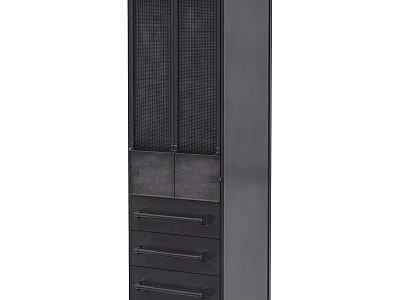 Tall Black Functional Modern Storage Cabinet With Mesh Doors And Metal Drawers 3d model