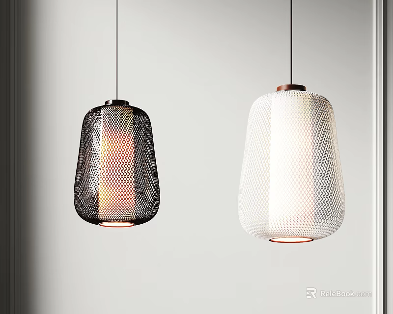 Two Stylish Modern Black And White Mesh Design Pendant Lights 3d model 