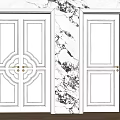 White Swing Doors With Decorative Panel Designs Single And Double Against Marble Wall 3d model