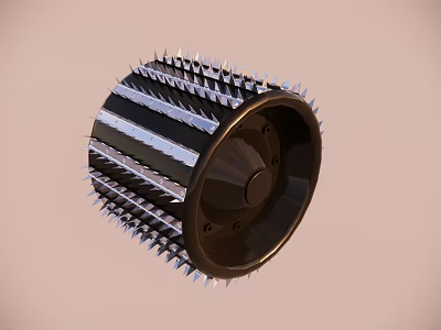 Industrial Spiked Wheel Machinery Component with Metal Blades and Central Hub Design 3d model