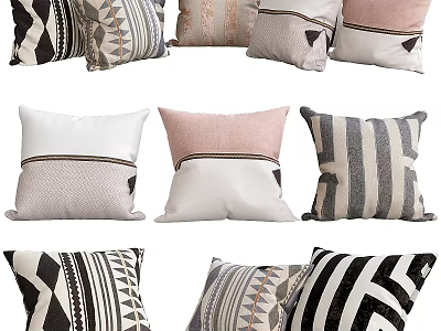 Modern Decorative Throw Pillows With Geometric Stripes And Patterned Designs 3d model