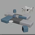 Modern Casual Modular Sofa Set With Blue Grey White Sections And Decorative Pillows 3d model