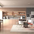 Modern Warm Light Wood Office Pantry With Cozy Seating Area And Complete Beverage Making Facilities