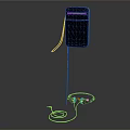 Black Speaker on Stand with Wired Headphones and Audio Cables