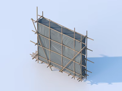 Scaffolding Support Structure With Vertical And Horizontal Beams For Gray Wall 3d model