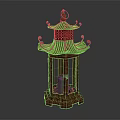 Traditional Chinese Red Pagoda Style Decorative Lantern With Multi Tiered Roof And Square Base