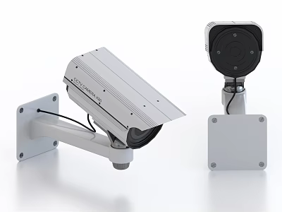Bullet And Dome Surveillance Cameras With White Mounting Brackets For Security Monitoring 3d model