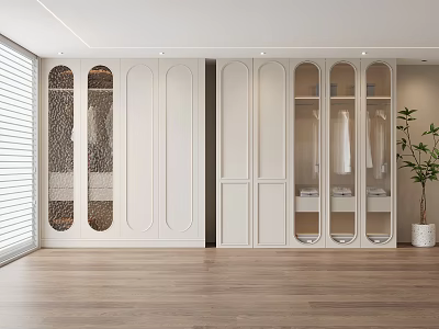 Elegant Modern White Wardrobe with Glass Doors Built in Closet Design 3d model