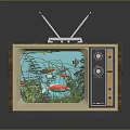 Vintage TV Shaped Fish Tank Featuring Colorful Fish And Aquatic Plants Retro Aquarium