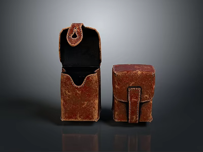 Classic Brown Leather Boxes with Open Black Lining and Closed Strap Design 3d model