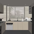 Modern Kitchen Interior With Light Wood Cabinets Stainless Steel Appliances And Window Blinds
