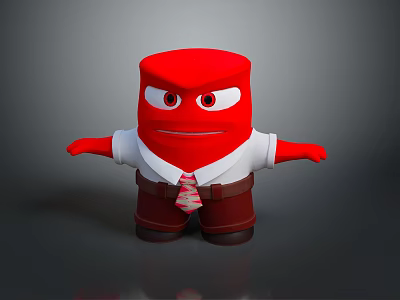 Red Cartoon Game Movie Character With Angry Expression White Shirt Patterned Tie And Brown Pants 3d model