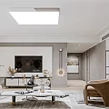 Modern Living Dining Room Interior With Sofa Coffee Table Round Mirror And Bookshelf