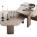 Nested Modern Wooden Coffee Tables Featuring Candles Decorative Bowl And Pearl Jewelry Box