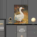 White Duck Animal Oil Painting With Colorful Background For Interior Decor