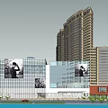 Modern Commercial Complex With Glass Curtain Walls Advertising Screens And High Rise Buildings