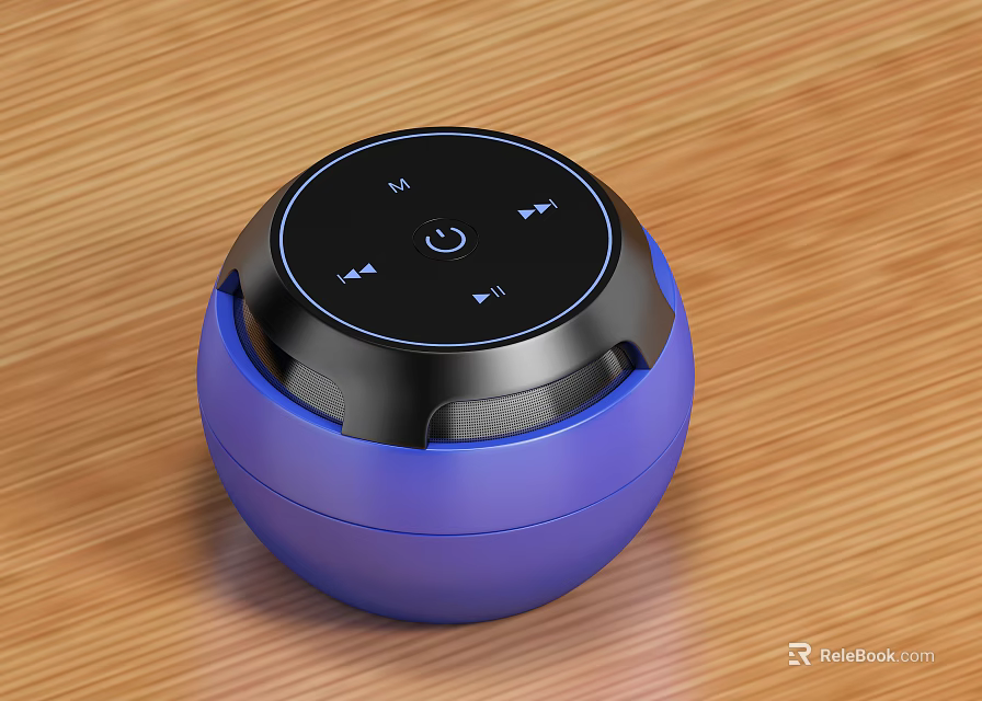 Portable blue round Bluetooth speaker with modern design and control buttons for home use 3d model 
