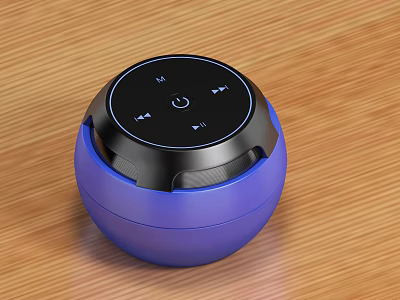 Portable blue round Bluetooth speaker with modern design and control buttons for home use 3d model