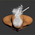 3D Character Bust Featuring White Short Hair Red Eye Mask And White Feather Accessory