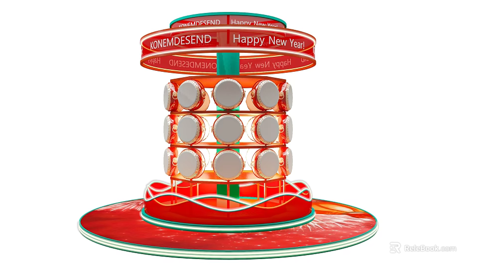 Interactive Zone Display With Red Circular Layers And Happy New Year Banner 3d model