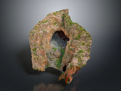 Realistic Rock Cave Landscape Structure With Green Vegetation And Open Hollow 3d model