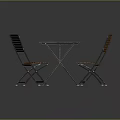 Modern Dining Table Set With Wooden Tabletop Metal Frame And Two Chairs 3d model