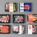 Assorted Packaged Frozen Meat Products Including Salmon Steak Pork Chops And Octopus