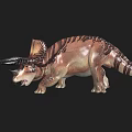 Detailed Realistic Triceratops Model With Striped Body And Large Horns Standing Pose