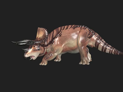 Detailed Realistic Triceratops Model With Striped Body And Large Horns Standing Pose 3d model