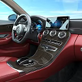 Luxury Car Interior With Red Seats Dashboard Infotainment Screen And Wood Trim