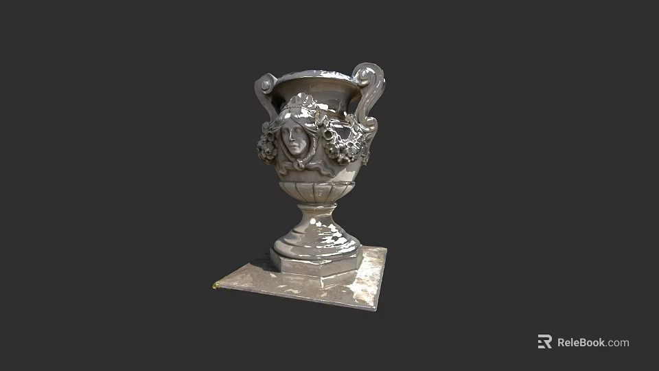 Decorative Ceramic Vase With Intricate Carved Patterns And Two Handles On Square Base 3d model 