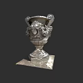 Decorative Ceramic Vase With Intricate Carved Patterns And Two Handles On Square Base