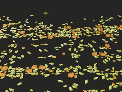 Scattered Natural Green And Orange Fallen Leaves On Black Background 3d model
