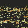 Scattered Natural Green And Orange Fallen Leaves On Black Background