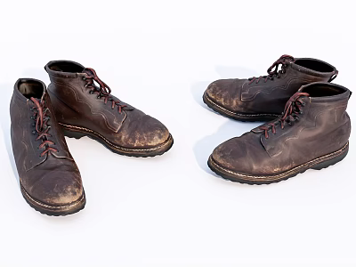 Vintage Brown Leather Lace Up Boots With Distressed Finish And Classic Style 3d model