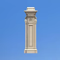 White Stone Classical Column With Detailed Top Ornamentation And Blue Sky Background