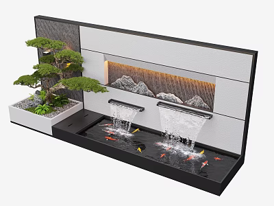 Decorative Indoor Water Fountain with Flowing Water Mountain Pattern Green Pine and Koi Fish 3d model