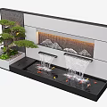 Decorative Indoor Water Fountain with Flowing Water Mountain Pattern Green Pine and Koi Fish