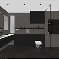 Modern Bathroom Interior Design With Gray Cabinets Glass Shower Partition Lighting Strips and Vanity