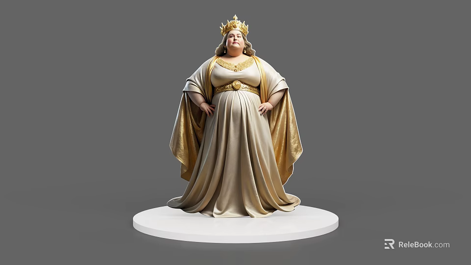 Game and Movie Character with Golden Crown and Elegant Robe in Standing Pose 3d model 
