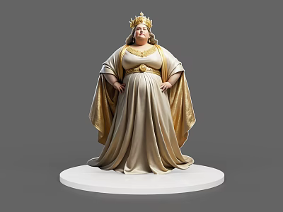 Game and Movie Character with Golden Crown and Elegant Robe in Standing Pose 3d model