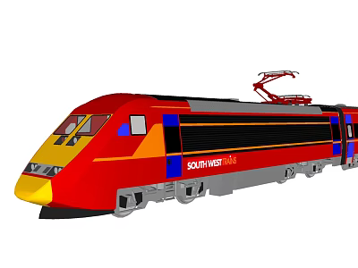 Red Southeastern Electric Railway Train With Modern Yellow Front And Pantograph Design 3d model
